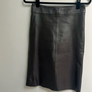 BCBG Max Azaria Genuine Leather Brown Midi Skirt